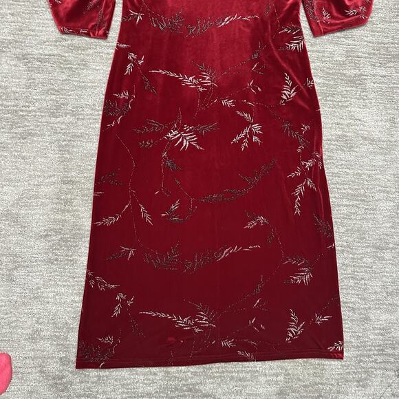 Vintage KC Spencer Dress Womens Petite M Red Velvet Maxi Evening Holiday 90s - Picture 3 of 11